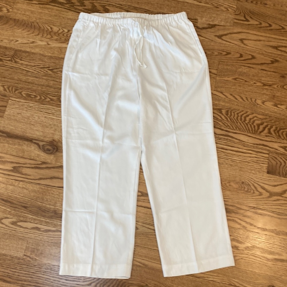 Soft Surroundings 100% silk cream pull on draw string straight leg pant